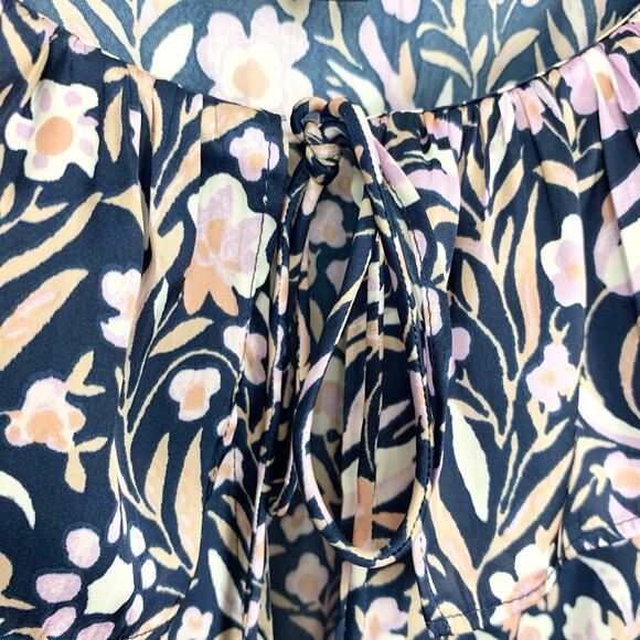 J.Crew V-Neck Mini Dress Floral Fields Navy Smocked Waist Ruffle Neck Medium - Picture 8 of 16